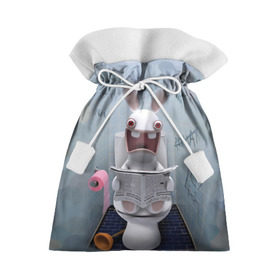 Подарочный 3D мешок с принтом Кролик с газетой в Петрозаводске, 100% полиэстер | Размер: 29*39 см | rabbids | вантуз | горшок | зайцы засранцы | заяц | туалет
