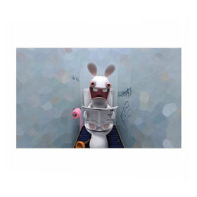 Бумага для упаковки 3D с принтом Кролик с газетой в Петрозаводске, пластик и полированная сталь | круглая форма, металлическое крепление в виде кольца | Тематика изображения на принте: rabbids | вантуз | горшок | зайцы засранцы | заяц | туалет