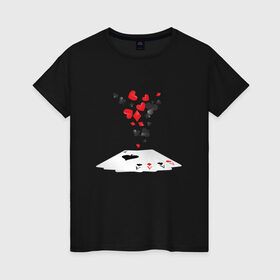 Женская футболка хлопок с принтом 4 туза в Петрозаводске, 100% хлопок | прямой крой, круглый вырез горловины, длина до линии бедер, слегка спущенное плечо | бубны | казино | карты | пики | покер | треф | туз | червы