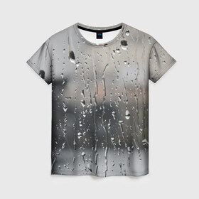 Женская футболка 3D с принтом Капли на стекле в Петрозаводске, 100% полиэфир ( синтетическое хлопкоподобное полотно) | прямой крой, круглый вырез горловины, длина до линии бедер | дождь | капли | осень | стекло