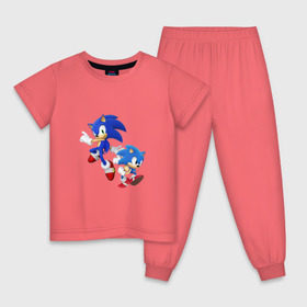 Детская пижама хлопок с принтом Sonic (Соник) в Петрозаводске, 100% хлопок |  брюки и футболка прямого кроя, без карманов, на брюках мягкая резинка на поясе и по низу штанин
 | retro | sega | sonic