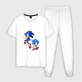 Мужская пижама хлопок с принтом Sonic (Соник) в Петрозаводске, 100% хлопок | брюки и футболка прямого кроя, без карманов, на брюках мягкая резинка на поясе и по низу штанин
 | retro | sega | sonic