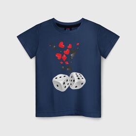 Детская футболка хлопок с принтом Игральные кости в Петрозаводске, 100% хлопок | круглый вырез горловины, полуприлегающий силуэт, длина до линии бедер | бубны | казино | карты | кости | крести | пики | покер | туз | червы