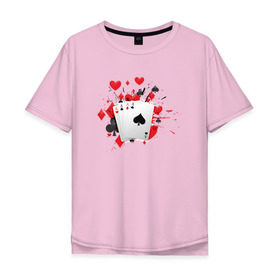 Мужская футболка хлопок Oversize с принтом Четыре туза в Петрозаводске, 100% хлопок | свободный крой, круглый ворот, “спинка” длиннее передней части | казино | карты | покер | туз