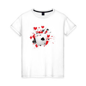 Женская футболка хлопок с принтом Четыре туза в Петрозаводске, 100% хлопок | прямой крой, круглый вырез горловины, длина до линии бедер, слегка спущенное плечо | казино | карты | покер | туз
