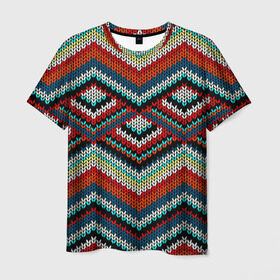 Мужская футболка 3D с принтом Узоры вышивки в Петрозаводске, 100% полиэфир | прямой крой, круглый вырез горловины, длина до линии бедер | вязаный | зигзаг | ромбы | свитер