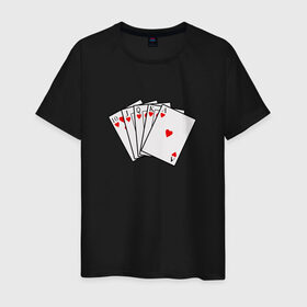 Мужская футболка хлопок с принтом Флэш Рояль в Петрозаводске, 100% хлопок | прямой крой, круглый вырез горловины, длина до линии бедер, слегка спущенное плечо. | казино | карты | покер | туз | червы