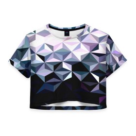 Женская футболка 3D укороченная с принтом Lowpoly Pattern в Петрозаводске, 100% полиэстер | круглая горловина, длина футболки до линии талии, рукава с отворотами | Тематика изображения на принте: polygon | абстракция | серый