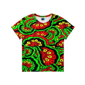 Детская футболка 3D с принтом Lishow в Петрозаводске, 100% гипоаллергенный полиэфир | прямой крой, круглый вырез горловины, длина до линии бедер, чуть спущенное плечо, ткань немного тянется | зеленый | красный | орнамент | этно | яркий
