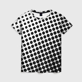 Женская футболка 3D с принтом Белый в горошек в Петрозаводске, 100% полиэфир ( синтетическое хлопкоподобное полотно) | прямой крой, круглый вырез горловины, длина до линии бедер | горошек | текстура | черный