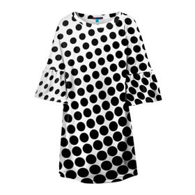 Детское платье 3D с принтом Белый в горошек в Петрозаводске, 100% полиэстер | прямой силуэт, чуть расширенный к низу. Круглая горловина, на рукавах — воланы | Тематика изображения на принте: горошек | текстура | черный