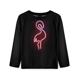 Детский лонгслив 3D с принтом Светящийся фламинго в Петрозаводске, 100% полиэстер | длинные рукава, круглый вырез горловины, полуприлегающий силуэт
 | неон | птицы | фламинго
