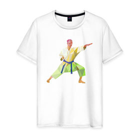 Мужская футболка хлопок с принтом Каратист в Петрозаводске, 100% хлопок | прямой крой, круглый вырез горловины, длина до линии бедер, слегка спущенное плечо. | геометрия | каратэ | полигональный | спорт