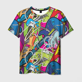 Мужская футболка 3D с принтом POP ART в Петрозаводске, 100% полиэфир | прямой крой, круглый вырез горловины, длина до линии бедер | Тематика изображения на принте: music | popart | rock | гитара | поп арт