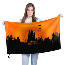 Флаг 3D с принтом Halloween в Петрозаводске, 100% полиэстер | плотность ткани — 95 г/м2, размер — 67 х 109 см. Принт наносится с одной стороны | cat | dark | halloween | вамп | вампир | ведьма | готика | кот | кошка | магия | ночь | тыква | хэллоуин
