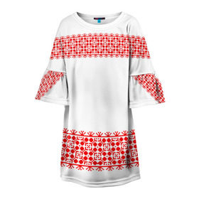 Детское платье 3D с принтом Славянский орнамент (на белом) в Петрозаводске, 100% полиэстер | прямой силуэт, чуть расширенный к низу. Круглая горловина, на рукавах — воланы | орнамент | россия | славяне | узор