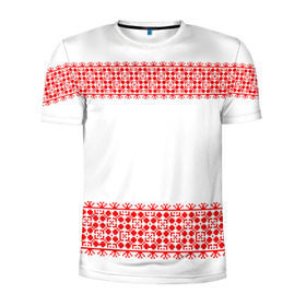 Мужская футболка 3D спортивная с принтом Славянский орнамент (на белом) в Петрозаводске, 100% полиэстер с улучшенными характеристиками | приталенный силуэт, круглая горловина, широкие плечи, сужается к линии бедра | орнамент | россия | славяне | узор