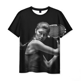 Мужская футболка 3D с принтом Ответный удар в Петрозаводске, 100% полиэфир | прямой крой, круглый вырез горловины, длина до линии бедер | мяч | новинки | ракетка | спорт | теннис | удар