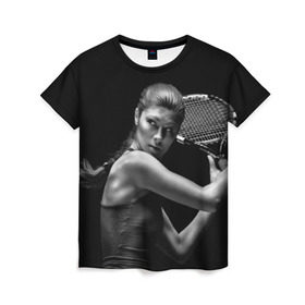 Женская футболка 3D с принтом Ответный удар в Петрозаводске, 100% полиэфир ( синтетическое хлопкоподобное полотно) | прямой крой, круглый вырез горловины, длина до линии бедер | мяч | новинки | ракетка | спорт | теннис | удар