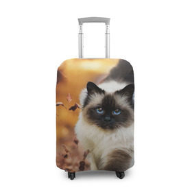Чехол для чемодана 3D с принтом Котик в листьях в Петрозаводске, 86% полиэфир, 14% спандекс | двустороннее нанесение принта, прорези для ручек и колес | грация | кот | котик | кошка | листья | осень