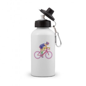 Бутылка спортивная с принтом Велосипедист в Петрозаводске, металл | емкость — 500 мл, в комплекте две пластиковые крышки и карабин для крепления | 