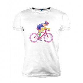 Мужская футболка премиум с принтом Велосипедист в Петрозаводске, 92% хлопок, 8% лайкра | приталенный силуэт, круглый вырез ворота, длина до линии бедра, короткий рукав | 