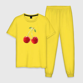 Мужская пижама хлопок с принтом Вишенки в Петрозаводске, 100% хлопок | брюки и футболка прямого кроя, без карманов, на брюках мягкая резинка на поясе и по низу штанин
 | вишня | отдых | отпуск | тропик | фрукты | ягоды