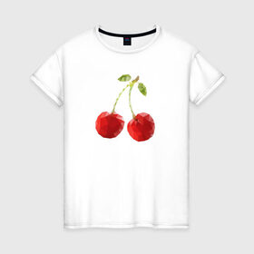 Женская футболка хлопок с принтом Вишенки в Петрозаводске, 100% хлопок | прямой крой, круглый вырез горловины, длина до линии бедер, слегка спущенное плечо | вишня | отдых | отпуск | тропик | фрукты | ягоды