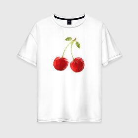 Женская футболка хлопок Oversize с принтом Вишенки в Петрозаводске, 100% хлопок | свободный крой, круглый ворот, спущенный рукав, длина до линии бедер
 | вишня | отдых | отпуск | тропик | фрукты | ягоды