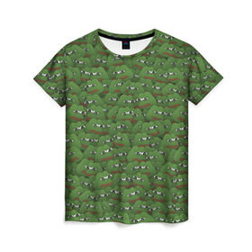 Женская футболка 3D с принтом Грустные лягушки в Петрозаводске, 100% полиэфир ( синтетическое хлопкоподобное полотно) | прямой крой, круглый вырез горловины, длина до линии бедер | Тематика изображения на принте: frog | mem | sad | мем