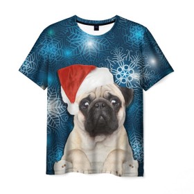 Мужская футболка 3D с принтом Праздничная пара в Петрозаводске, 100% полиэфир | прямой крой, круглый вырез горловины, длина до линии бедер | животные | любовь | мопс | новый год | парные | праздники | собаки