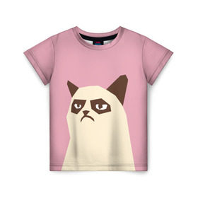 Детская футболка 3D с принтом Grumpy cat pink в Петрозаводске, 100% гипоаллергенный полиэфир | прямой крой, круглый вырез горловины, длина до линии бедер, чуть спущенное плечо, ткань немного тянется | кот | мем | угрюмый