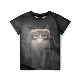 Детская футболка 3D с принтом Grumpy Cat в Петрозаводске, 100% гипоаллергенный полиэфир | прямой крой, круглый вырез горловины, длина до линии бедер, чуть спущенное плечо, ткань немного тянется | кот | мем | угрюмый