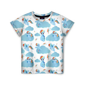 Детская футболка 3D с принтом My Little Pony в Петрозаводске, 100% гипоаллергенный полиэфир | прямой крой, круглый вырез горловины, длина до линии бедер, чуть спущенное плечо, ткань немного тянется | dash | rainbow | пони | радуга
