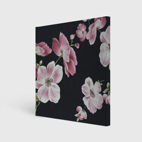 Холст квадратный с принтом Цветы на черном фоне в Петрозаводске, 100% ПВХ |  | Тематика изображения на принте: растения | стиль | цветы