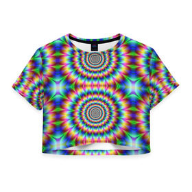 Женская футболка 3D укороченная с принтом Grazy fractal в Петрозаводске, 100% полиэстер | круглая горловина, длина футболки до линии талии, рукава с отворотами | Тематика изображения на принте: fraktal | luxury | premium | vip | премиум | фрактал | эксклюзив