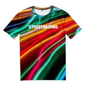 Мужская футболка 3D с принтом Streetracing в Петрозаводске, 100% полиэфир | прямой крой, круглый вырез горловины, длина до линии бедер | Тематика изображения на принте: streetracing | гонки | город | дорога | свет | стритрейсер | стритрейсинг