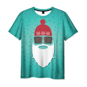 Мужская футболка 3D с принтом Санта хипстер в Петрозаводске, 100% полиэфир | прямой крой, круглый вырез горловины, длина до линии бедер | борода | дед мороз | новый год | подарок на новый год | санта | санта хипстер | снег | снежинки | хипстер