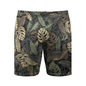 Мужские шорты 3D спортивные с принтом Тропический камуфляж в Петрозаводске,  |  | джунгли | камуфляж | листья | милитари | монстера | пальма | природа