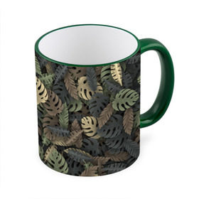 Кружка 3D с принтом Тропический камуфляж в Петрозаводске, керамика | ёмкость 330 мл | Тематика изображения на принте: джунгли | камуфляж | листья | милитари | монстера | пальма | природа