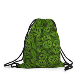 Рюкзак-мешок 3D с принтом Тропические листья в Петрозаводске, 100% полиэстер | плотность ткани — 200 г/м2, размер — 35 х 45 см; лямки — толстые шнурки, застежка на шнуровке, без карманов и подкладки | джунгли | монстера | пальма | растения | тропики
