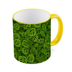 Кружка 3D с принтом Тропические листья в Петрозаводске, керамика | ёмкость 330 мл | Тематика изображения на принте: джунгли | монстера | пальма | растения | тропики