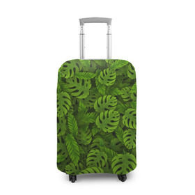 Чехол для чемодана 3D с принтом Тропические листья в Петрозаводске, 86% полиэфир, 14% спандекс | двустороннее нанесение принта, прорези для ручек и колес | джунгли | монстера | пальма | растения | тропики