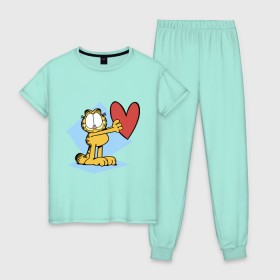 Женская пижама хлопок с принтом Гарфилд в Петрозаводске, 100% хлопок | брюки и футболка прямого кроя, без карманов, на брюках мягкая резинка на поясе и по низу штанин | гарфилд | знак | кот | мультфильм