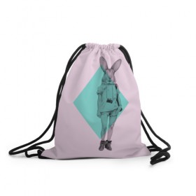 Рюкзак-мешок 3D с принтом Pink Rabbit в Петрозаводске, 100% полиэстер | плотность ткани — 200 г/м2, размер — 35 х 45 см; лямки — толстые шнурки, застежка на шнуровке, без карманов и подкладки | Тематика изображения на принте: hipster | rabbit | swag | кролик | хипстер