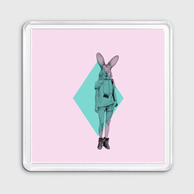 Магнит 55*55 с принтом Pink Rabbit в Петрозаводске, Пластик | Размер: 65*65 мм; Размер печати: 55*55 мм | Тематика изображения на принте: hipster | rabbit | swag | кролик | хипстер