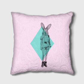 Подушка 3D с принтом Pink Rabbit в Петрозаводске, наволочка – 100% полиэстер, наполнитель – холлофайбер (легкий наполнитель, не вызывает аллергию). | состоит из подушки и наволочки. Наволочка на молнии, легко снимается для стирки | hipster | rabbit | swag | кролик | хипстер