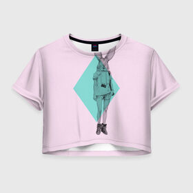 Женская футболка 3D укороченная с принтом Pink Rabbit в Петрозаводске, 100% полиэстер | круглая горловина, длина футболки до линии талии, рукава с отворотами | hipster | rabbit | swag | кролик | хипстер