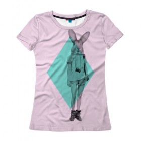 Женская футболка 3D с принтом Pink Rabbit в Петрозаводске, 100% полиэфир ( синтетическое хлопкоподобное полотно) | прямой крой, круглый вырез горловины, длина до линии бедер | hipster | rabbit | swag | кролик | хипстер
