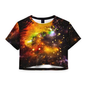Женская футболка 3D укороченная с принтом Восхитительный космос в Петрозаводске, 100% полиэстер | круглая горловина, длина футболки до линии талии, рукава с отворотами | вселенная | галактика | звёзды | космическое пространство | космос | созвездие
